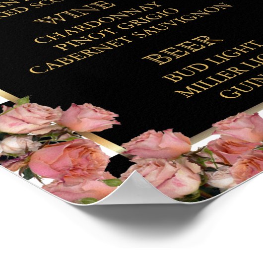 Menu Bar - Roos Gold en Stripe Wedding Poster (Hoek)