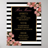 Menu Bar - Roos Gold en Stripe Wedding Poster (Voorkant)