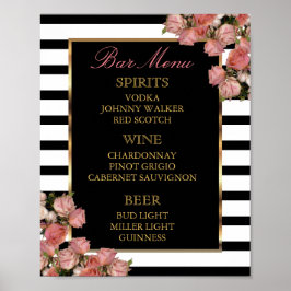 Menu Bar - Roos Gold en Stripe Wedding Poster
