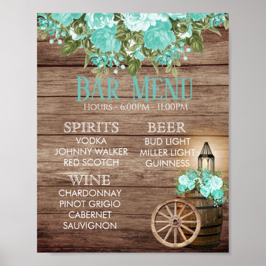 Menu Bar - Weathered Wood Barrel - Blauwgroen Poster (Voorkant)