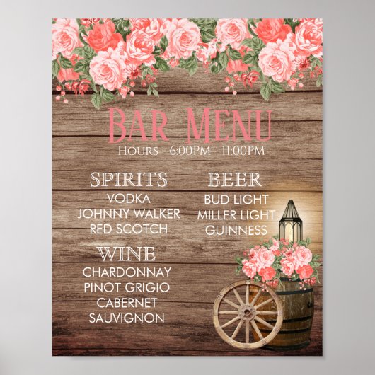 Menu Bar - Weathered Wood Barrel - Koraal Poster (Voorkant)