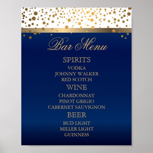Menu Bar - White en Navy Blue met Gold Confetti Poster (Voorkant)