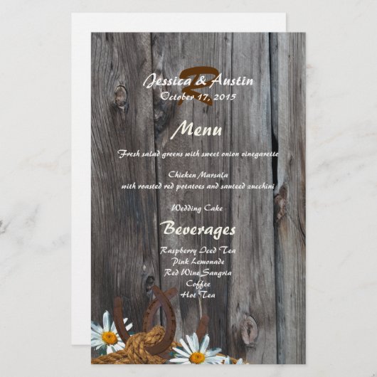 Menu Barn Wood, Hoefijzers en Daisies (Voorkant / Achterkant)