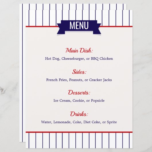 Menu Baseball-partij (Voorkant / Achterkant)