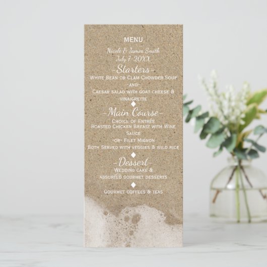 Menu Beach Sand Ocean Zee Water Weddenschap (Staand voorkant)