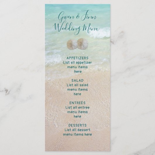 Menu Beach Scene Background Sand Dollars Weddensch (Voorkant)