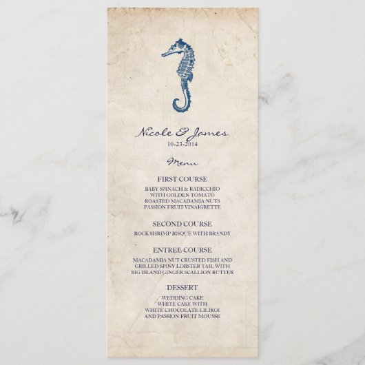  menu Beach Weddenschap Blue Seahorse (Voorkant)