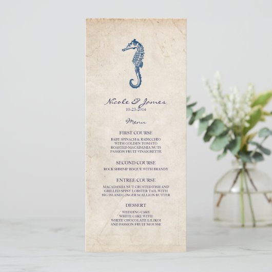  menu Beach Weddenschap Blue Seahorse (Staand voorkant)