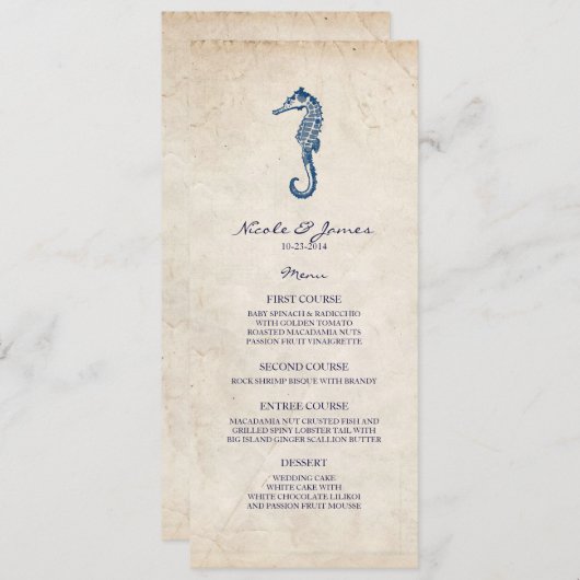 menu Beach Weddenschap Blue Seahorse (Voorkant / Achterkant)