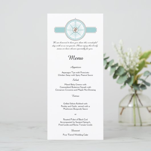 Menu Beach Weddenschap met Roos Blue and Gold Comp (Staand voorkant)