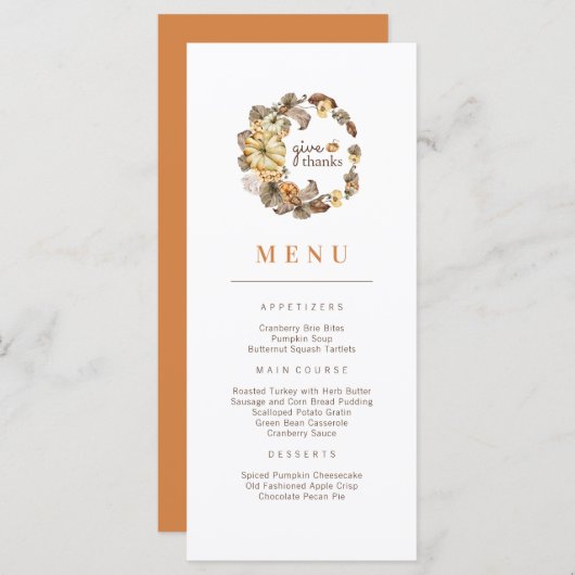 Menu Bedankt pompoen Thanksgiving adem geven (Voorkant / Achterkant)