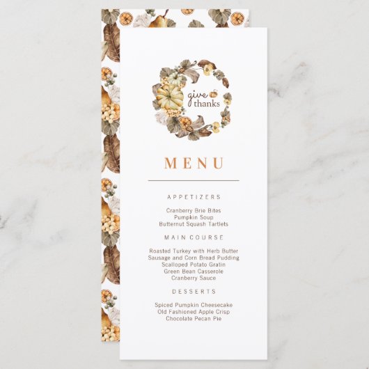 Menu Bedankt pompoen Thanksgiving adem geven (Voorkant / Achterkant)