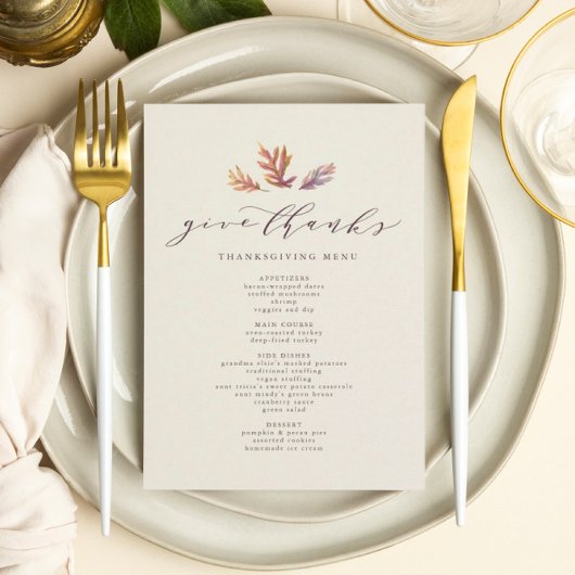 Menu bedankt Thanksgiving geven
