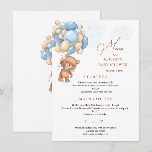 Menu beer Blue Balloons Baby shower (Voorkant / Achterkant)