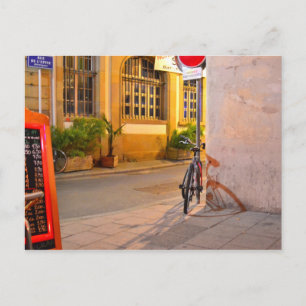 Menu, Bicycle, Shadow France buiten een restaurant Briefkaart