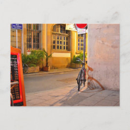 Menu, Bicycle, Shadow France buiten een restaurant Briefkaart