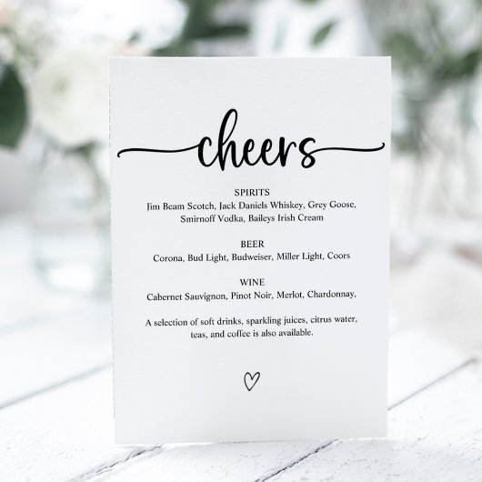 Menu Bindbalken op Cheers Wedding Bar Reclamebord Met Voetstuk