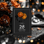 Menu Bindende en Oranje Halloween Floral Wedding Kaart<br><div class="desc">Florale gothic-themed tabelnummerkaarten in accenten van oranje en zwart met een menu aan de achterzijde.</div>