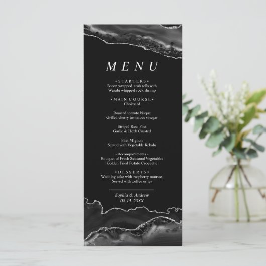 Menu Bindende zwart/zilveren kalligrafie (Staand voorkant)