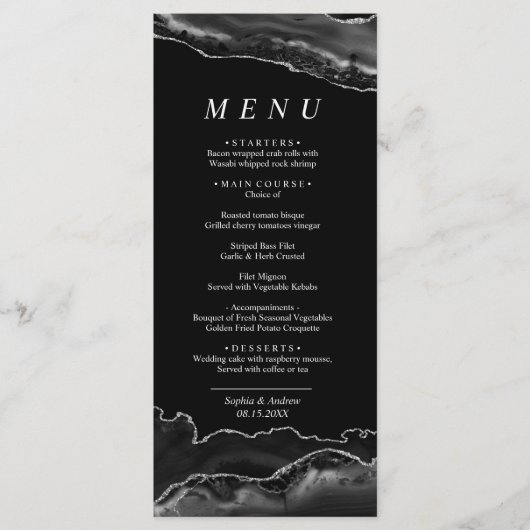 Menu Bindende zwart/zilveren kalligrafie (Voorkant)