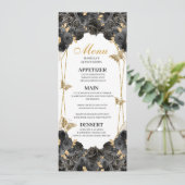 Menu Black and Gold Floral Quinceanera Kaart (Staand voorkant)