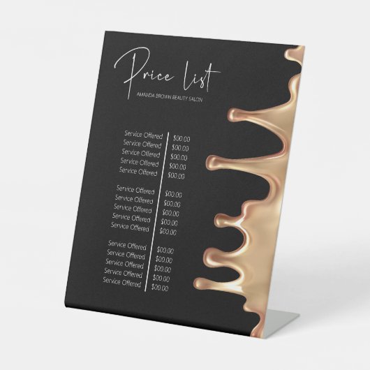 Menu Black and Gold Metallic Beauty Salon Service Reclamebord Met Voetstuk (Voorkant)