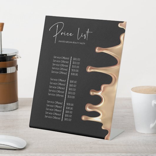 Menu Black and Gold Metallic Beauty Salon Service Reclamebord Met Voetstuk (Insitu)