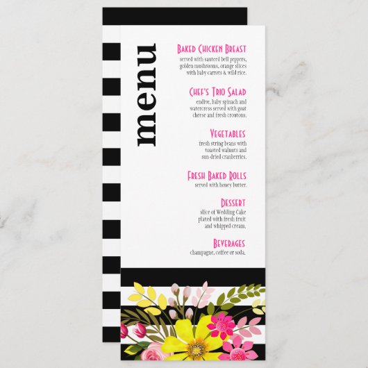 Menu Black and White Striped Flowers (Voorkant / Achterkant)