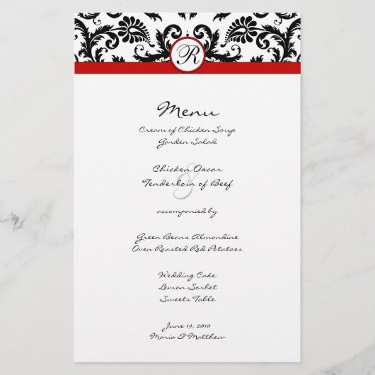 Menu Black Damask Red Trim Weddenschap (Voorkant)