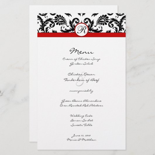 Menu Black Damask Red Trim Weddenschap (Voorkant / Achterkant)