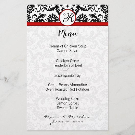 Menu Black Damask Red Trim Weddenschap (Voorkant)