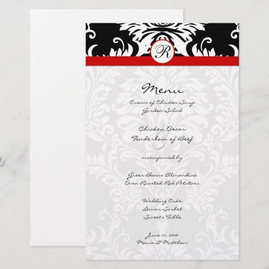 Menu Black Damask Red Trim Weddenschap (Voorkant / Achterkant)