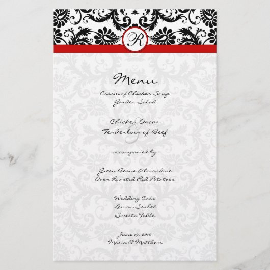 Menu Black Damask Red Trim Weddenschap (Voorkant)