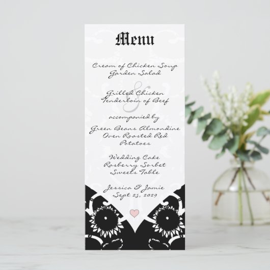 Menu Black Damask Wedding (Staand voorkant)