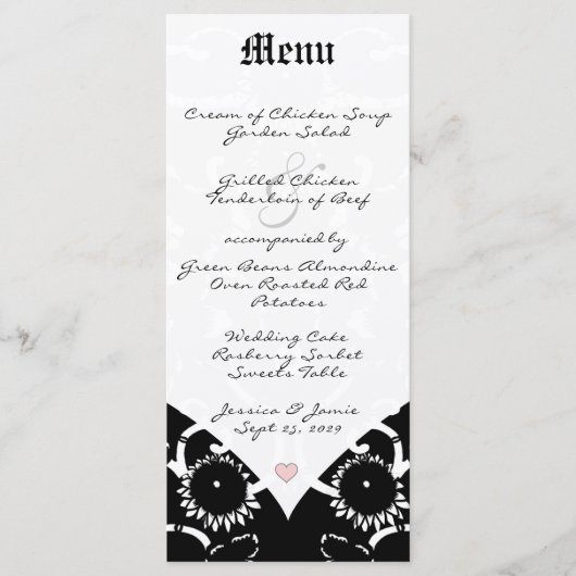 Menu Black Damask Wedding (Voorkant)
