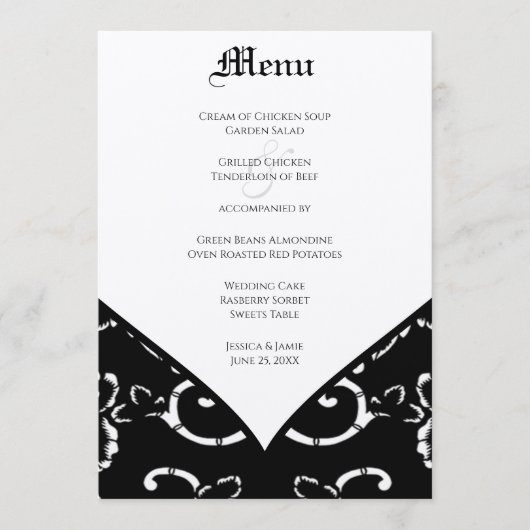 Menu Black Damask Wedding (Voorkant)