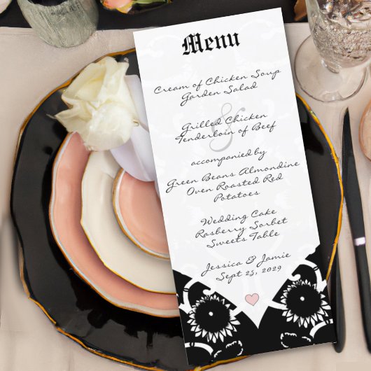 Menu Black Damask Wedding