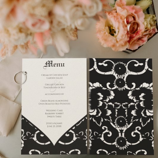 Menu Black Damask Wedding