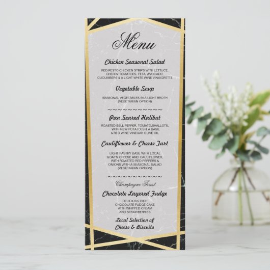 Menu Black Marble Gold Weddenschappen Reception Ca (Staand voorkant)