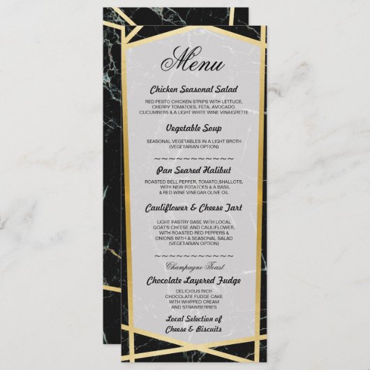 Menu Black Marble Gold Weddenschappen Reception Ca (Voorkant / Achterkant)