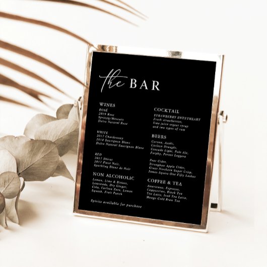 Menu Black Modern Minimalist Wedding Bar