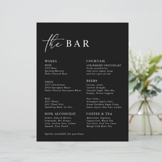 Menu Black Modern Minimalist Wedding Bar (Staand voorkant)