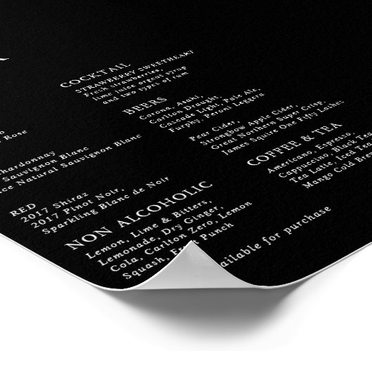 Menu Black Modern Minimalist Wedding Bar Poster (Hoek)