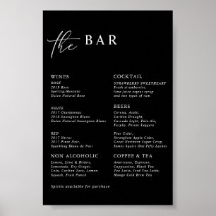 Menu Black Modern Minimalist Wedding Bar Poster