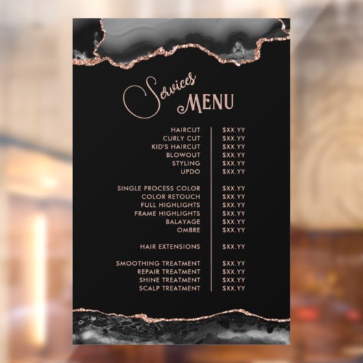 Menu Black Roos Gold Agate Services Raamsticker (Vel 2)