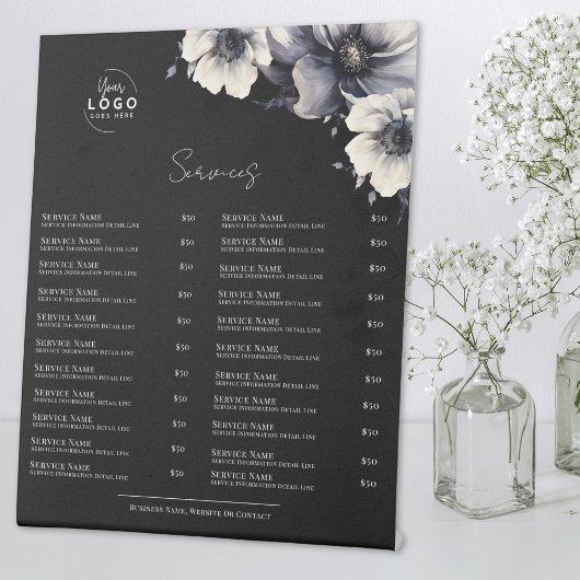 Menu Black White Services Reclamebord Met Voetstuk