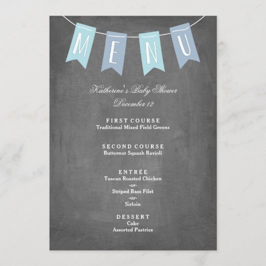 Menu Blauw banner voor Baby shower (Voorkant)