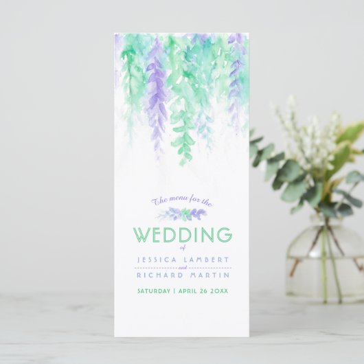 Menu blauw cascaderende groene wijnrank kunst wate (Staand voorkant)