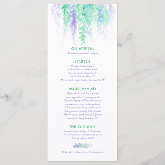 Menu blauw cascaderende groene wijnstok kunst wate (Achterkant)