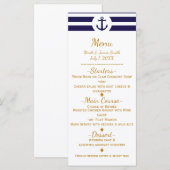 Menu Blauw Nautical Anchor & Stripes Wedding (Voorkant / Achterkant)